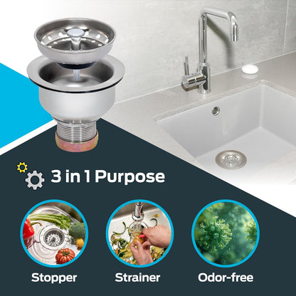EZ-FLO Double Cup Kitchen Sink Drain Assembly, Sink Strainer fits 3-1/2 inch to 4 inch Opening, 1-7/8 inch Extended Shank, Stainless Steel, 30019