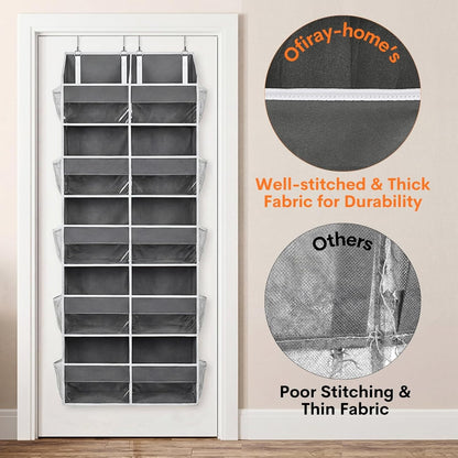 Over The Door Organizer, 5-Tier Extra Large Behind Door Storage with 10 Big Front & 10 Mesh Pockets, 80lb Capacity, Hanging Storage Organizer with Clear Window Kids Toys, Shoes, Diapers, Light Grey