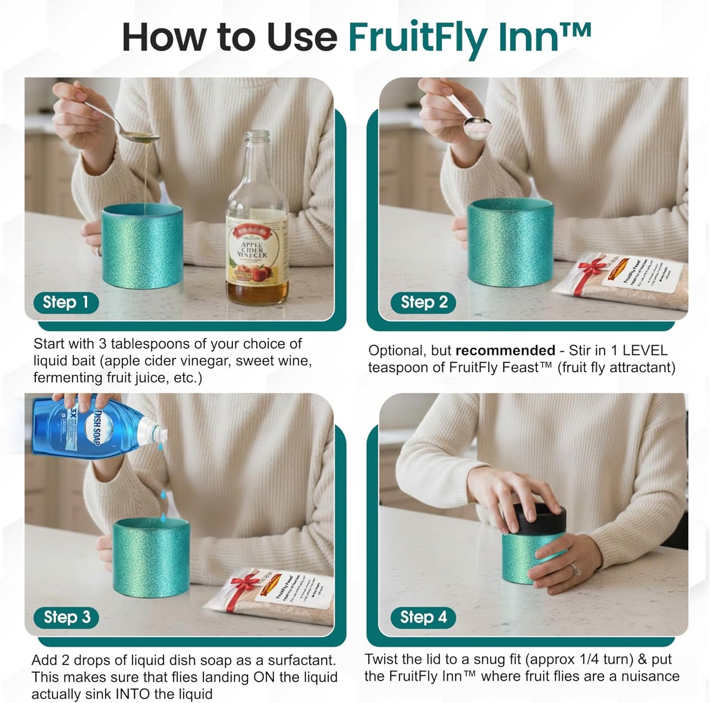 FruitFly Inn™ Decorative Fruit Fly Trap – Functional Art that Actually Works Indoors – Patent-Pending ScentVents™ for Over 6X Greater Scent Release, Escape-Proof, Dishwasher-Safe