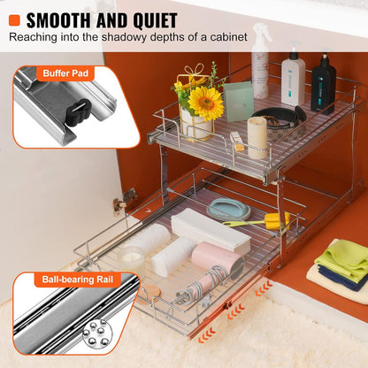 VEVOR Pull Out Cabinet Organizer, 12"W x 21"Dx15.2"H Heavy Duty Slide Out Pantry Shelves, Chrome-Plated Steel Roll Out Drawers for Home,13.5"Wx22"Dx19"H Inside Kitchen Cabinet, Bathroom, Under Sink