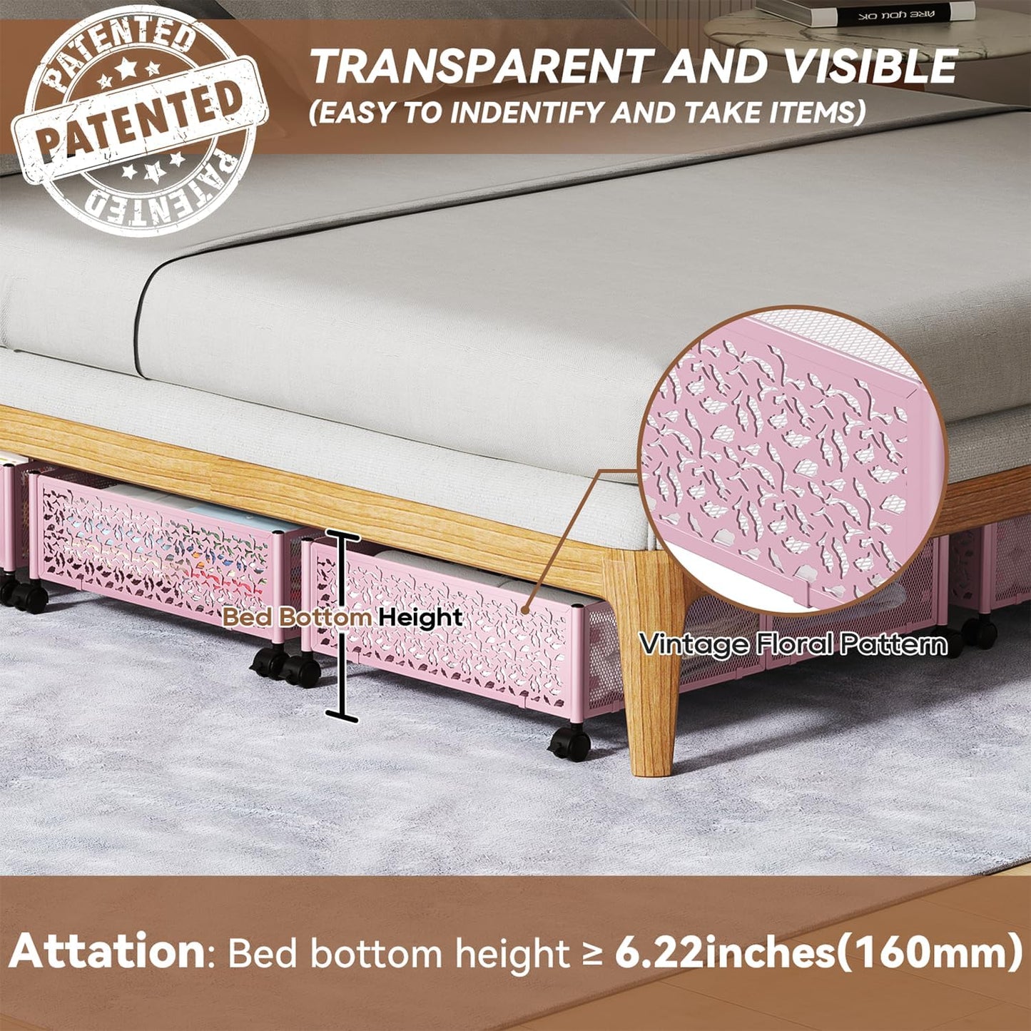 Under Bed Storage, Under the Bed Storage Containers with Wheels, Under Bed Shoe Storage Organizer Drawer for Bedroom Clothes Shoes Blankets -2Pack