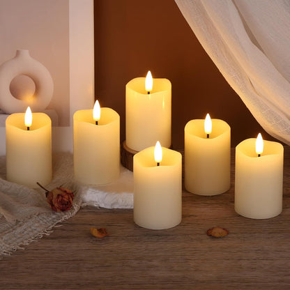 Ivory Flameless Votive Candles with Remote Batteries, Small 2x3 inch LED Wax Pillar Candles Flickering Set of 6