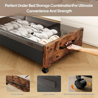 KITHELP Under Bed Storage Containers with Wheels, 2 Pack Underbed Shoe Storage Organizer with Removable Lids, Large Rolling Under Bed Storage Dresser Drawers for Clothes Toys Shoes Blankets