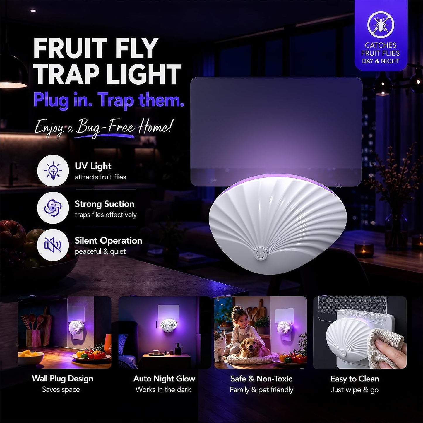 LFSYS Fruit Fly Traps for Indoors, UV Light, 2 Devices + 20 Refills, Clear, Plug-in, for Gnats and Flying Insects
