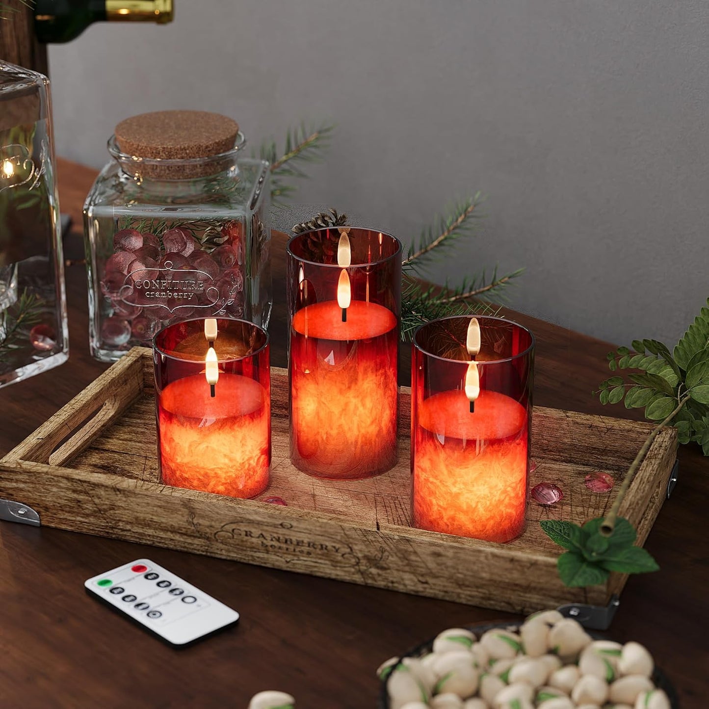 VIODAIM Ice Crystal Real Wax Glass Flameless Candles with Remote & Timer, Battery Operated Candles with Warm Flickering Flame, Realistic LED Candle for Wedding Home Decor [D3×H4/5"/6"] Gold, 3Pack