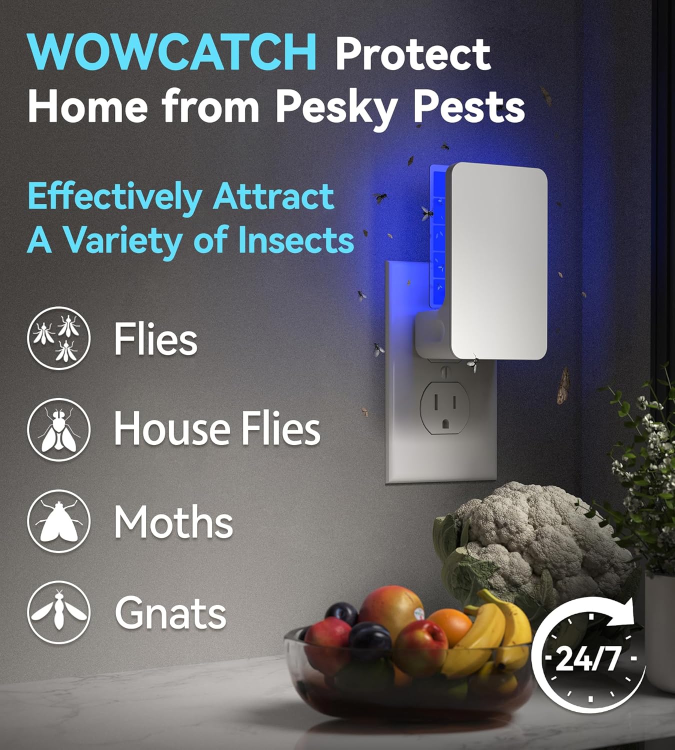 Advanced Double-Sided Indoor Fly Trap for Home, Plug-in Ultra 5-Way UV Light Bug Catcher, Fly & Gnat Killer for House Flies, Gnats, Mosquitoes, Moths, Fruit Fly Traps for Indoors, 1 Trap 4 Refills