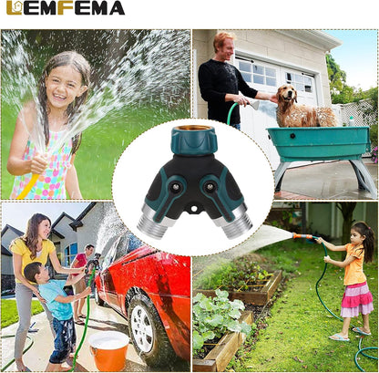 2 Way Garden Hose Splitter, 3/4" Y Garden Hose Connector with Comfortable Rubberized Grip , 2 Faucet Extension Hose spring Protectors and 4 Hose Rubber Washer