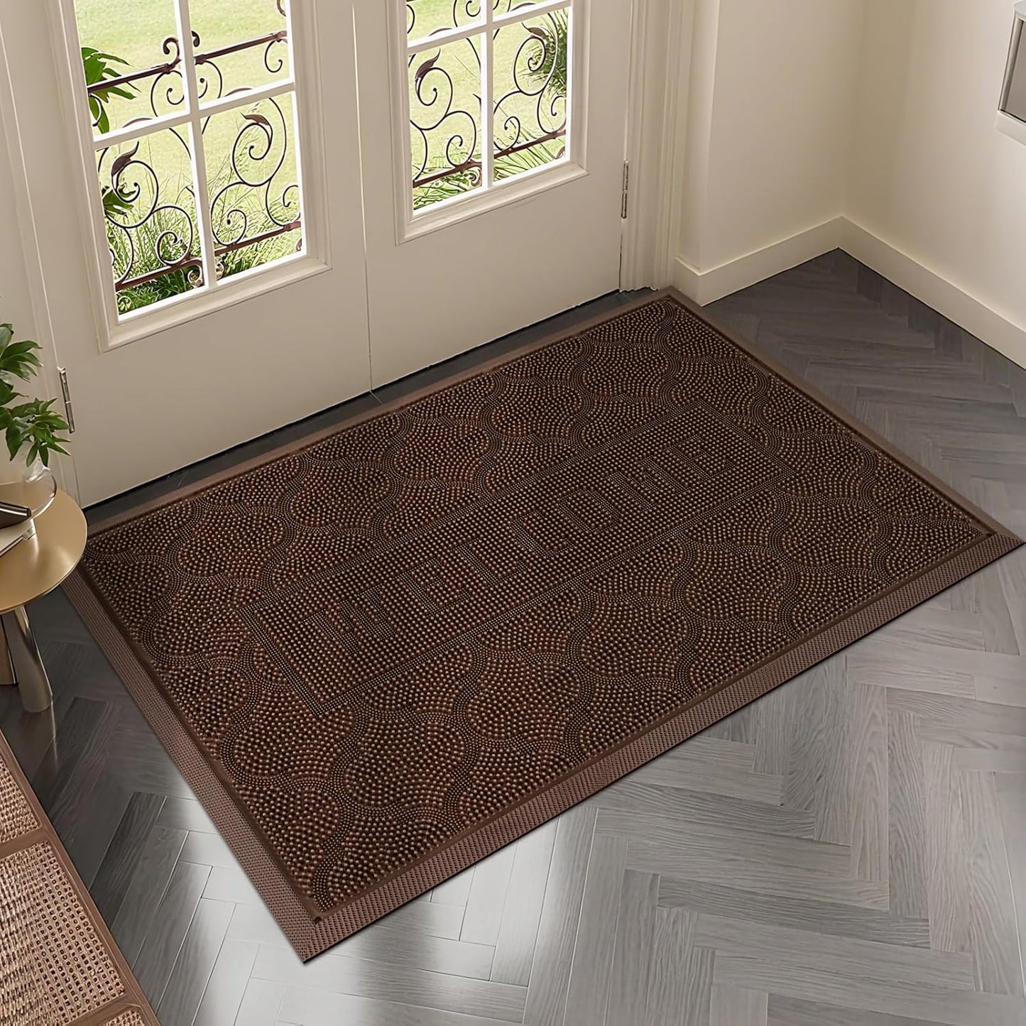 FRAMICS Front Door Mat Outside Entrance, Heavy Duty Rubber Door Mats Outdoor Welcome Mat Waterproof Doormat Non Slip for Entryway Doormats Dirt Trapper Indoor Mats All Seasons, 17 x 30 Inches, Black