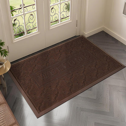 FRAMICS Front Door Mat Outside Entrance, Heavy Duty Rubber Door Mats Outdoor Welcome Mat Waterproof Doormat Non Slip for Entryway Doormats Dirt Trapper Indoor Mats All Seasons, 17 x 30 Inches, Black