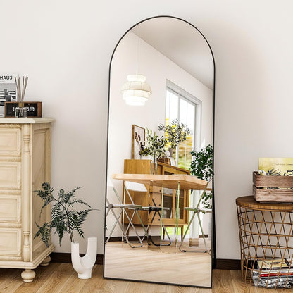 HARRITPURE 64"x21" Arched Full Length Mirror Free Standing Leaning Hanging Mounted Mirror Aluminum Frame Modern Simple Home Decor for Living Room Bedroom Cloakroom, Gold