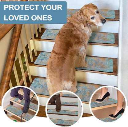 Tiveney Stair Treads Non Slip for Wooden Steps, 15PCS 8"x30" Grey Rubber Backing Stair Runner Mats, Washable Reusable Carpet for Stairs Rugs Indoor Safety Staircase Step Treads for Kids Elders Dogs