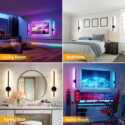 24 Inch Battery Operated Wall Sconce Set of 2, Dimmable Battery Sconces with Remote Control, 8000 mAh Rechargeable Sconces, 350° Rotate Modern LED Lights for Bedroom, Living Room, Black Gold