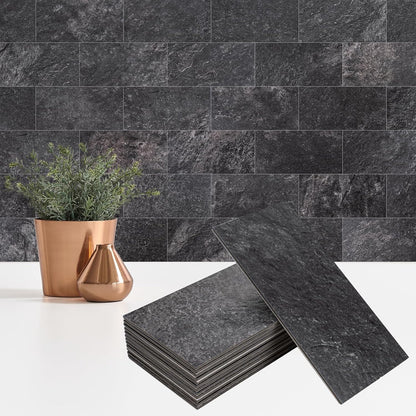 StyloVue 100 Pieces Peel and Stick Backsplash for Kitchen, 3" x 6" PVC Subway Tile, Glossy White with Dark Gray Grout, Self Adhesive Stick on Wall Tiles for Kitchen, Bathroom, Fireplace, RV