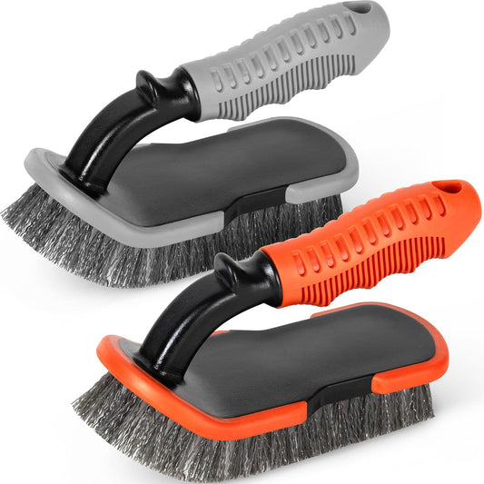 DecorRack 2 Pack Cleaning Brush, Heavy-Duty Scrub Brush with Ergonomic Handle for Floors, Tiles, Bathtubs, Grout, Decks, and Outdoor Surfaces (Orange, 2 Pack)