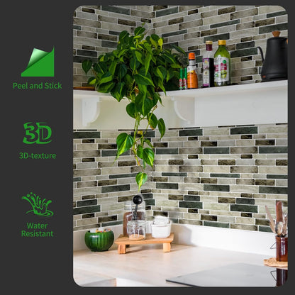 LONGKING Marble Peel and Stick Backsplash for Kitchen, 3D Adhesive Tile Backsplash for Kitchen, Bathroom, Wall Tile, 10 Sheets, 12" x 12"