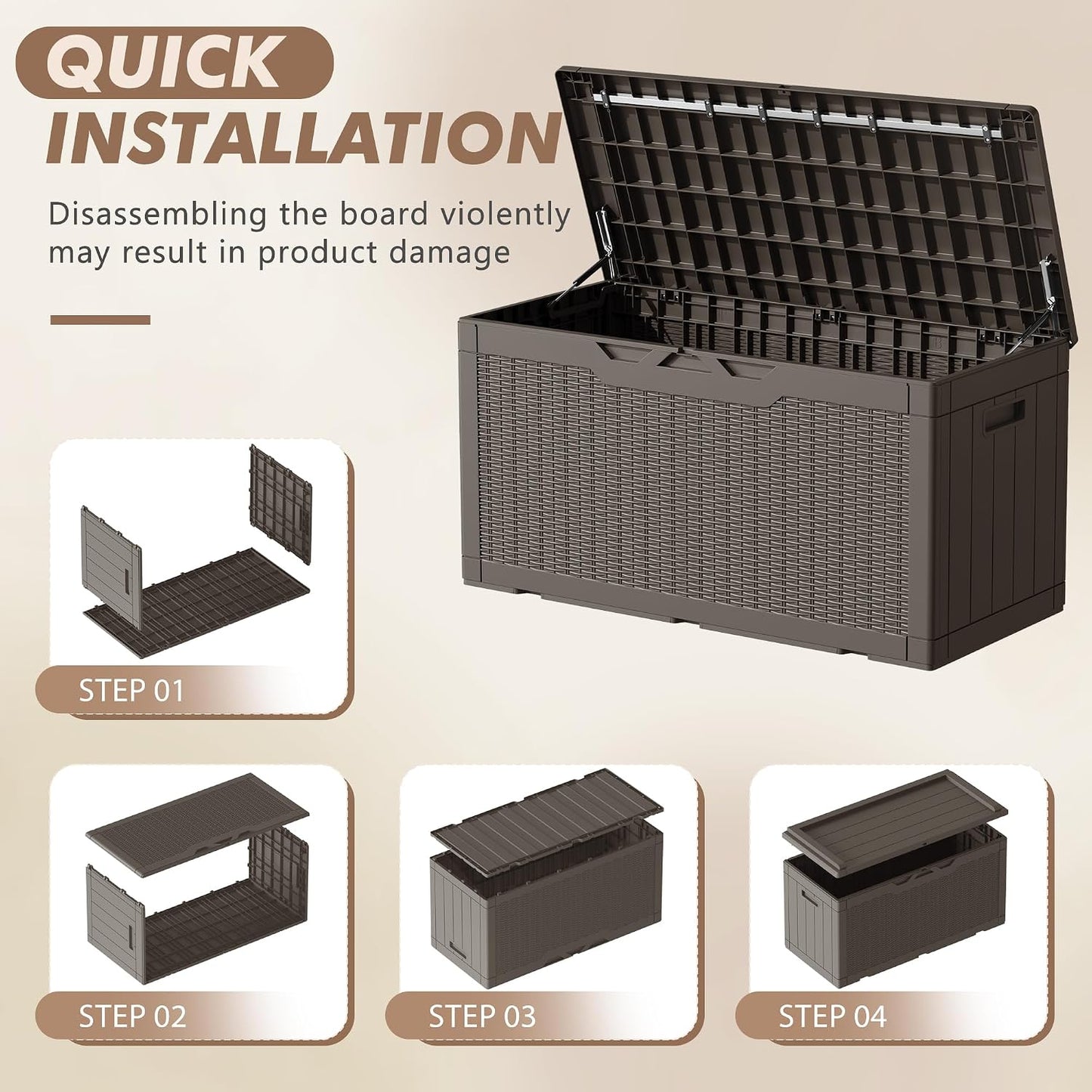 Devoko 120 Gallon Deck Box Resin Outdoor Storage Box Waterproof for Patio, Large Outdoor Storage Bench Lockable for Outside (Black)