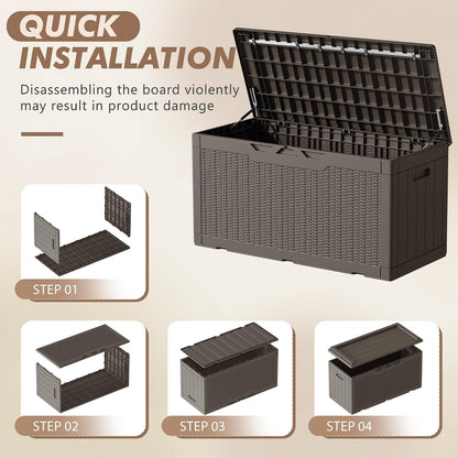 Devoko 120 Gallon Deck Box Resin Outdoor Storage Box Waterproof for Patio, Large Outdoor Storage Bench Lockable for Outside (Black)