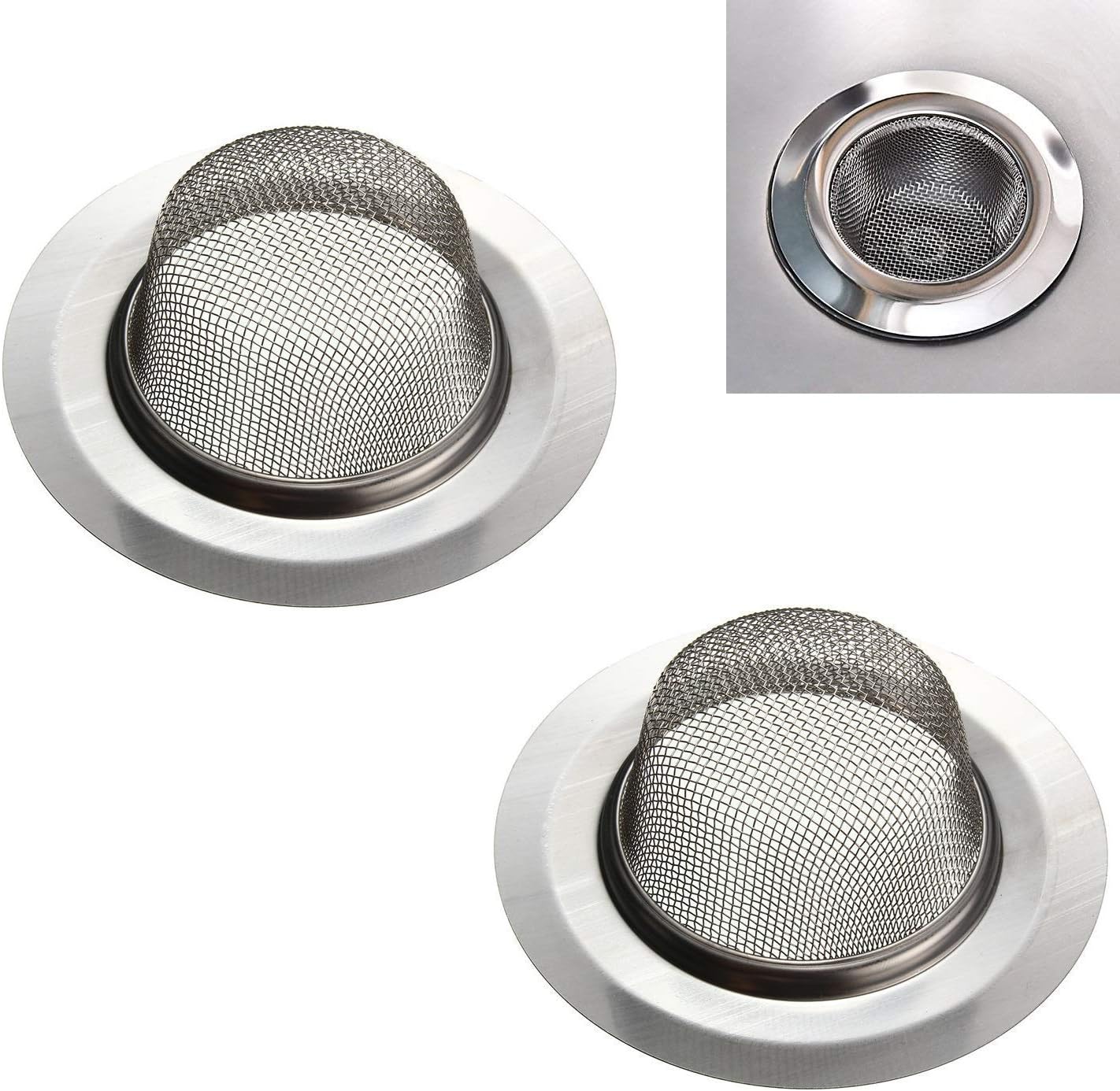 2 Pcs Stainless Steel Kitchen Mesh Silver Sink Strainer Large Wide Rim 4.5" Diameter,Perfect for Kitchen Sinks