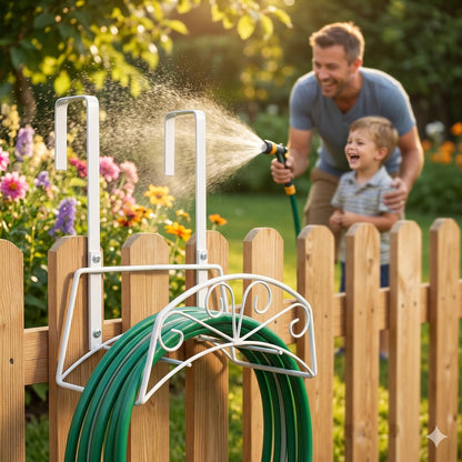 Garden Hose Holder, Sturdy Hose Storage Organizer Reel Rack for Outside Garden Lawn Yard Farm -Wall Mount Or Hanger (White)