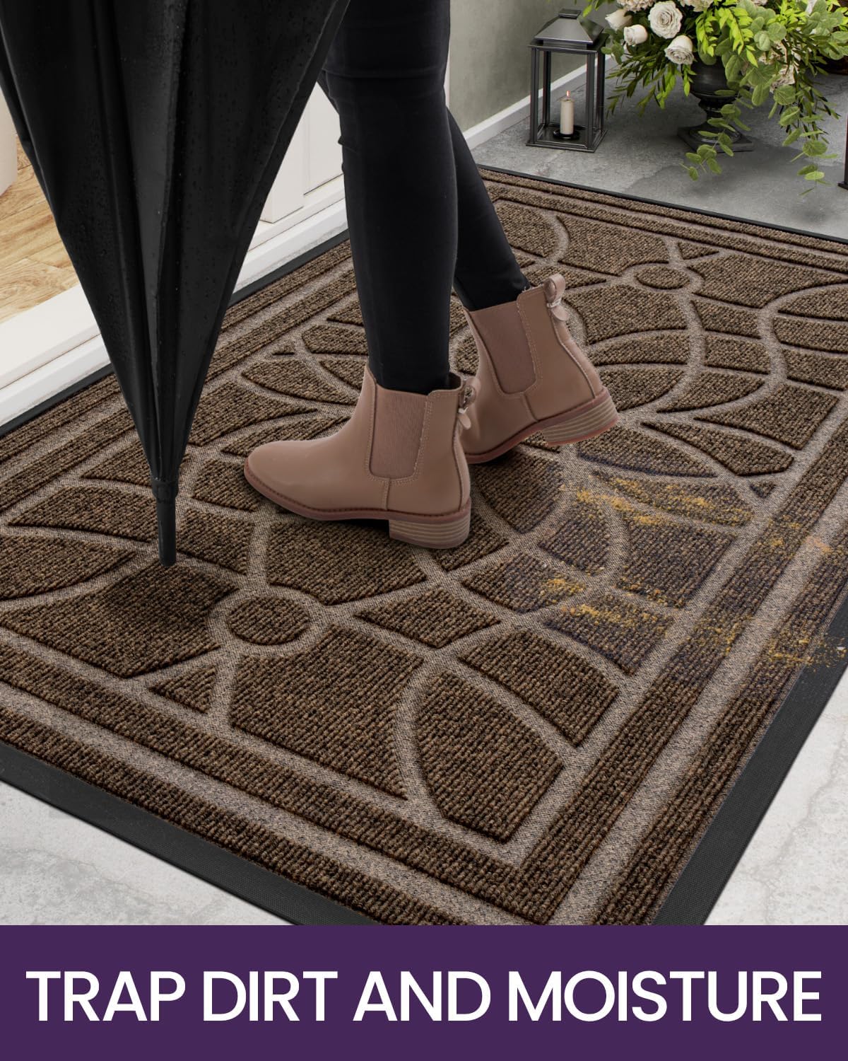 DEXI Front Door Mat Outside Entrance, Heavy Duty Non Slip Low Profile Doormat for Entryway, Trap Dirt and Moisture Welcome Mats, Easy Clean, Patio, Garage, 3x2, Blue
