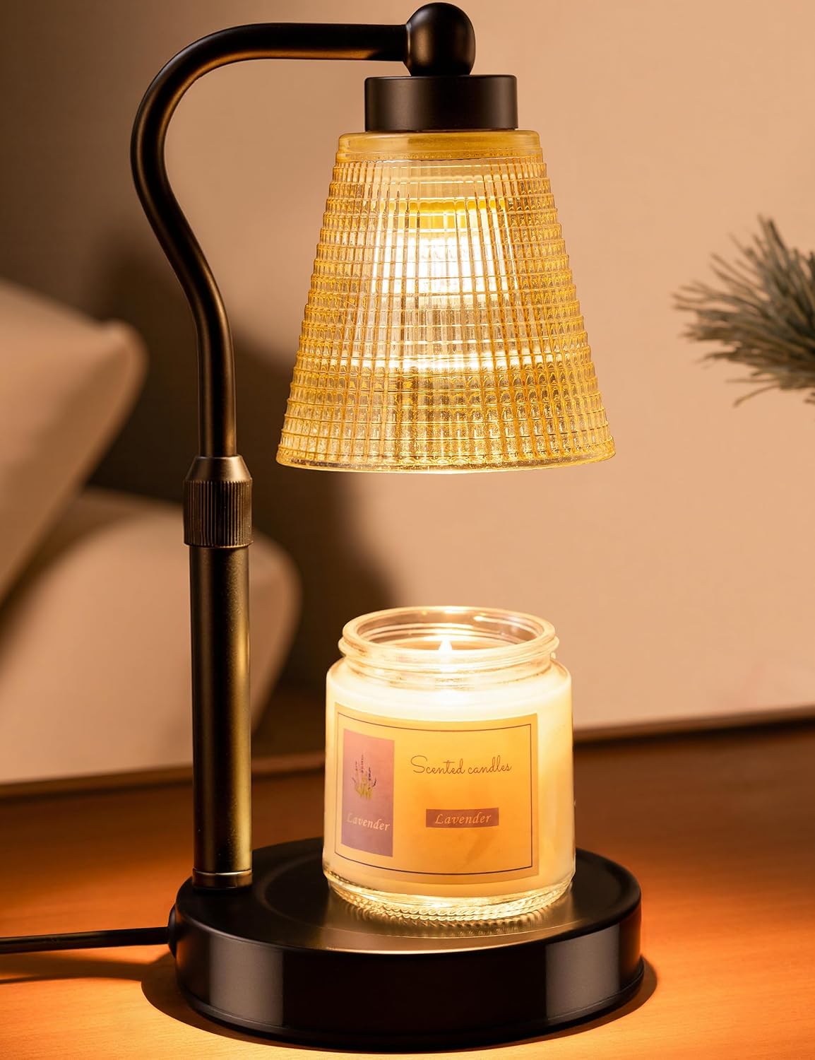 Candle Warmer Lamp for Jar Candles, Height Adjustable & Dimmable with 2/4/8H Timer, 2*50W Halogen Wax Melter Warmer for Home Office Décor, Flameless & Smokeless, Gift for Women Mom, Black-Clear/1 Pack