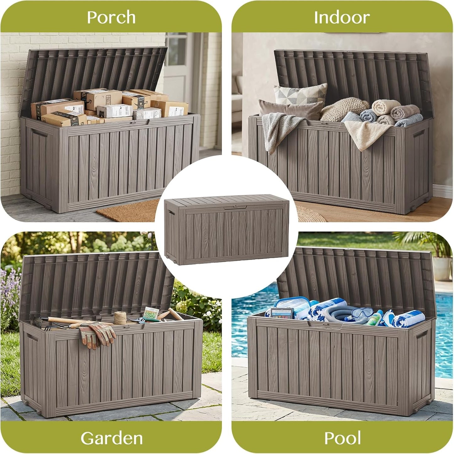 Waterproof Outdoor Storage Box Outside Deck Box Lockable Resin Bench UV Resistant Furniture Cushion Pool Tool Float Bin Patio Garden Porch (Black, 120 Gallon)