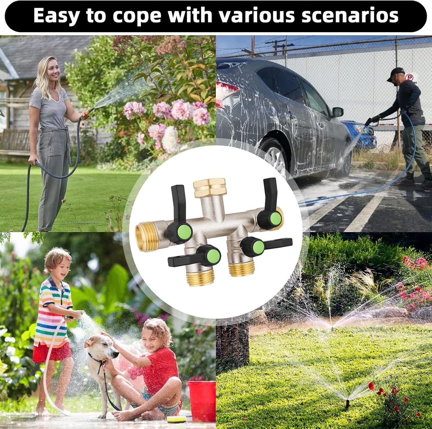 EJW Hose Splitter 2 Way, Garden Hose Splitters, 2 Way Faucet Splitter, Water Spigot Splitter, RV Brass Hose Splitter, Two way Hose Bib Splitter, Double Hose Connector, Hose Valve 3/4 Inch GHT Thread.