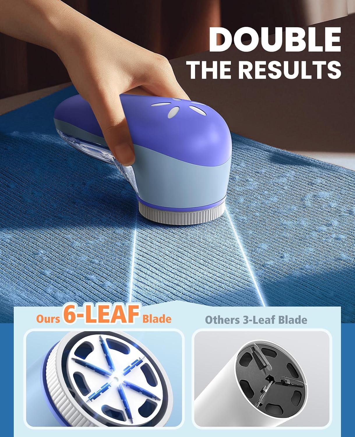 POPCHOSE Fabric Shaver, Lint Shaver for Clothing, Electric Lint Remover with 6-Leaf Blades, Sweater Defuzzer, Clothes Shaver for Couch, Furniture, Blanket, Remove Pilling, USB Rechargeable