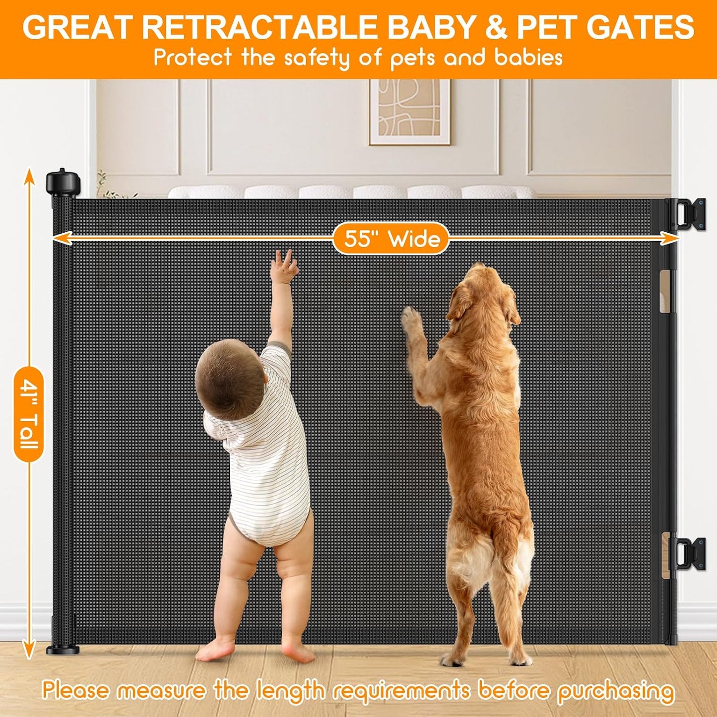 71 inch Retractable Baby Gates, EZIGO Extra Wide Baby Gate for Large Opening Extra Long Mesh Gate for Kids or Pet Dog Gate Child Safety Gate for Stairs Hallways Doorway Indoor Outdoor, Gray