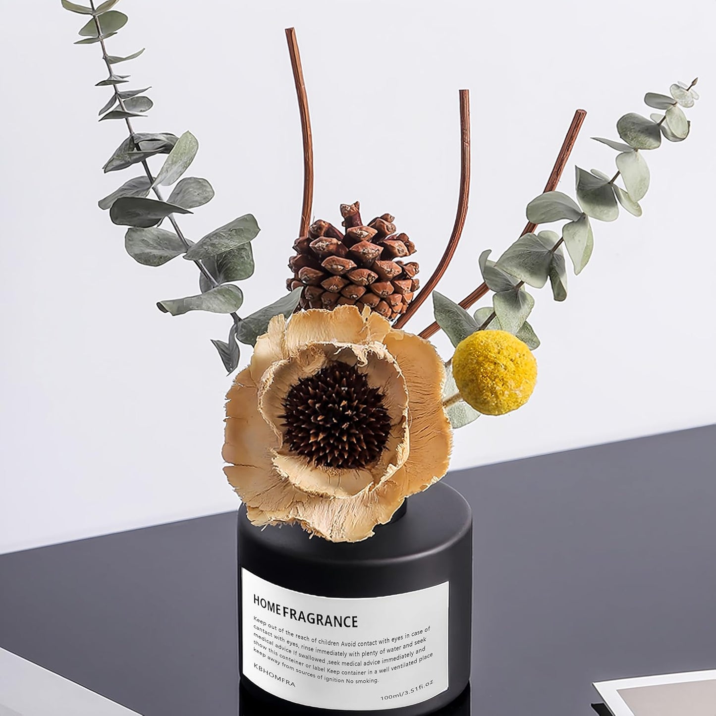 Reed Diffuser Set with Dried Flowers, 3.38fl.oz Fragrance Diffuser with Sticks, Scented Sticks Aroma Diffuser, Home & Office Décor for Air Fresheners, Bathroom (Jasmine Tea)