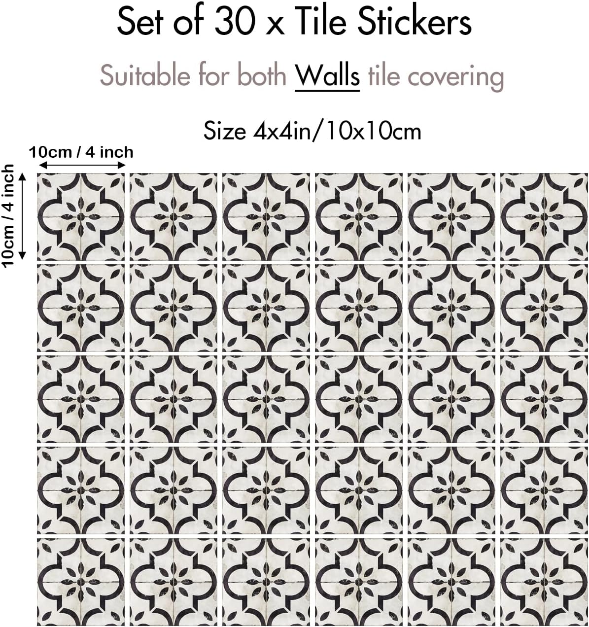Peel‑and‑Stick Kitchen Backsplash Tiles, 30 PCS 4x4 Inch Neutral Boho Moroccan Decals – Self‑Adhesive Waterproof Vinyl Stickers for Walls & Stair Risers, Easy DIY Upgrade (Beige)