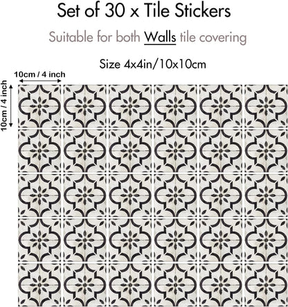 Peel‑and‑Stick Kitchen Backsplash Tiles, 30 PCS 4x4 Inch Neutral Boho Moroccan Decals – Self‑Adhesive Waterproof Vinyl Stickers for Walls & Stair Risers, Easy DIY Upgrade (Beige)