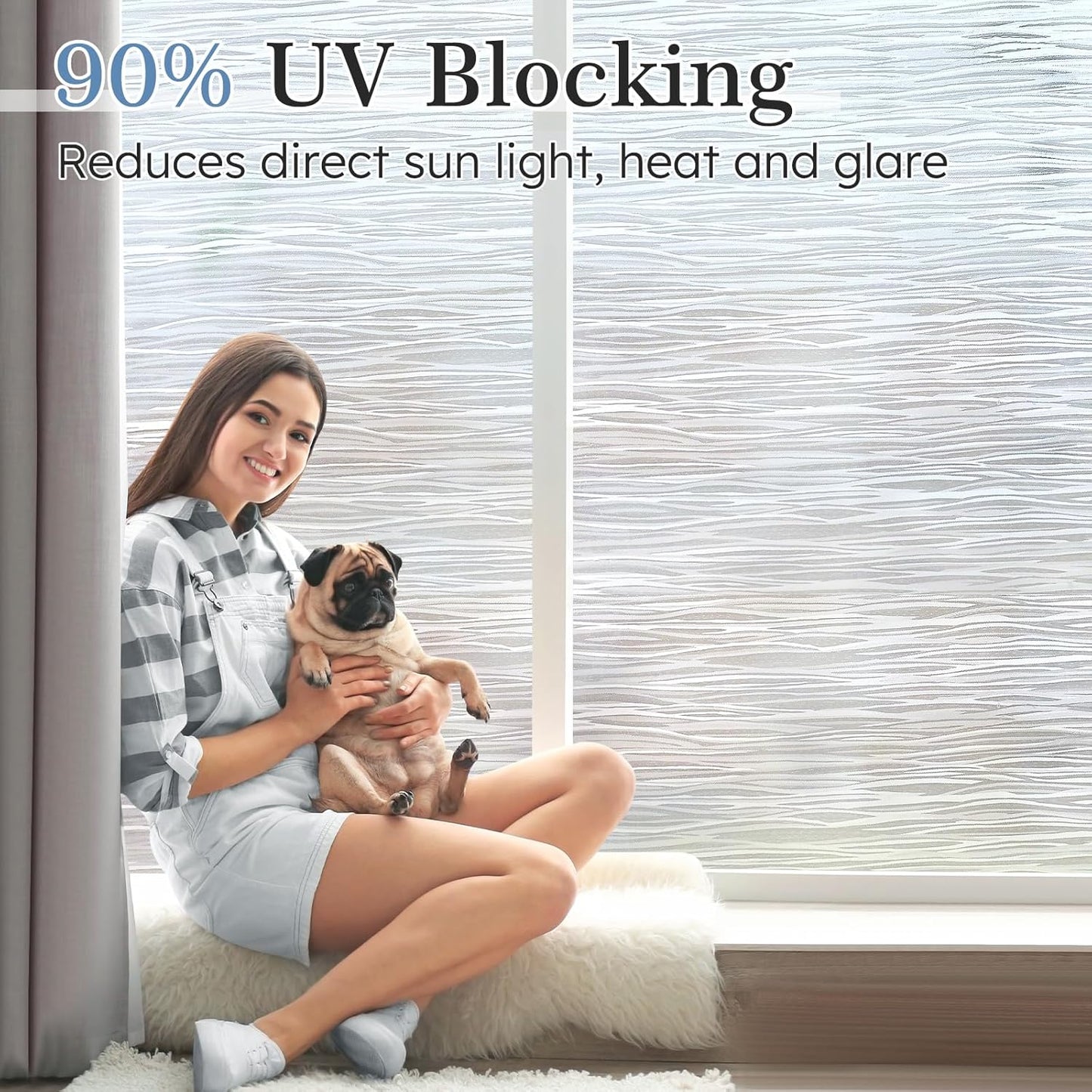 LUTE Window Privacy Film, Frosted Glass Window Film for Bathroom, Static Cling Removable Heat Control Glass Coverings, Non Adhesive Opaque Door Sticker for Home Office (Pure, 17.5" x 78.7")