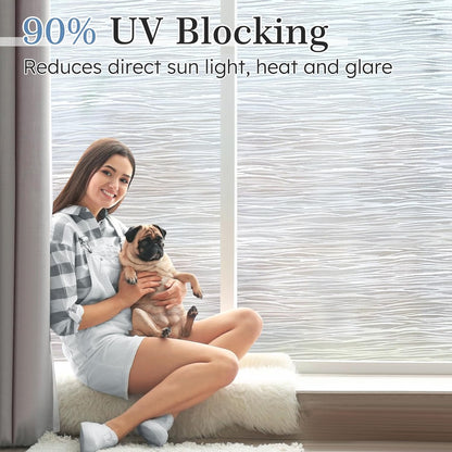 LUTE Window Privacy Film, Frosted Glass Window Film for Bathroom, Static Cling Removable Heat Control Glass Coverings, Non Adhesive Opaque Door Sticker for Home Office (Pure, 17.5" x 78.7")