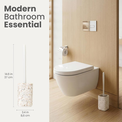 Vigar Zense Toilet Brush and Holder Set - Toilet Bowl Brush and Holder, Polyresin Stone Bathroom Accessory, Compact Toilet Cleaner Brush for Bathroom Decor and Toilet Accessories Set - White Marble