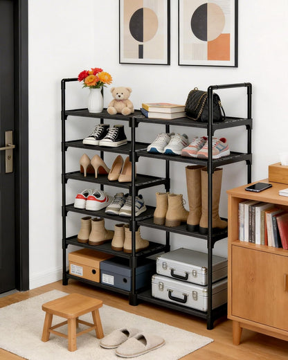 6-Tier Shoe Rack Large Capacity,Durable Shoe Organizer Storage for 20-26 Pairs of Shoes and Boots,Heavy Duty Free Standing Shoe Stand for Closet,Entryway and Garage (Black)
