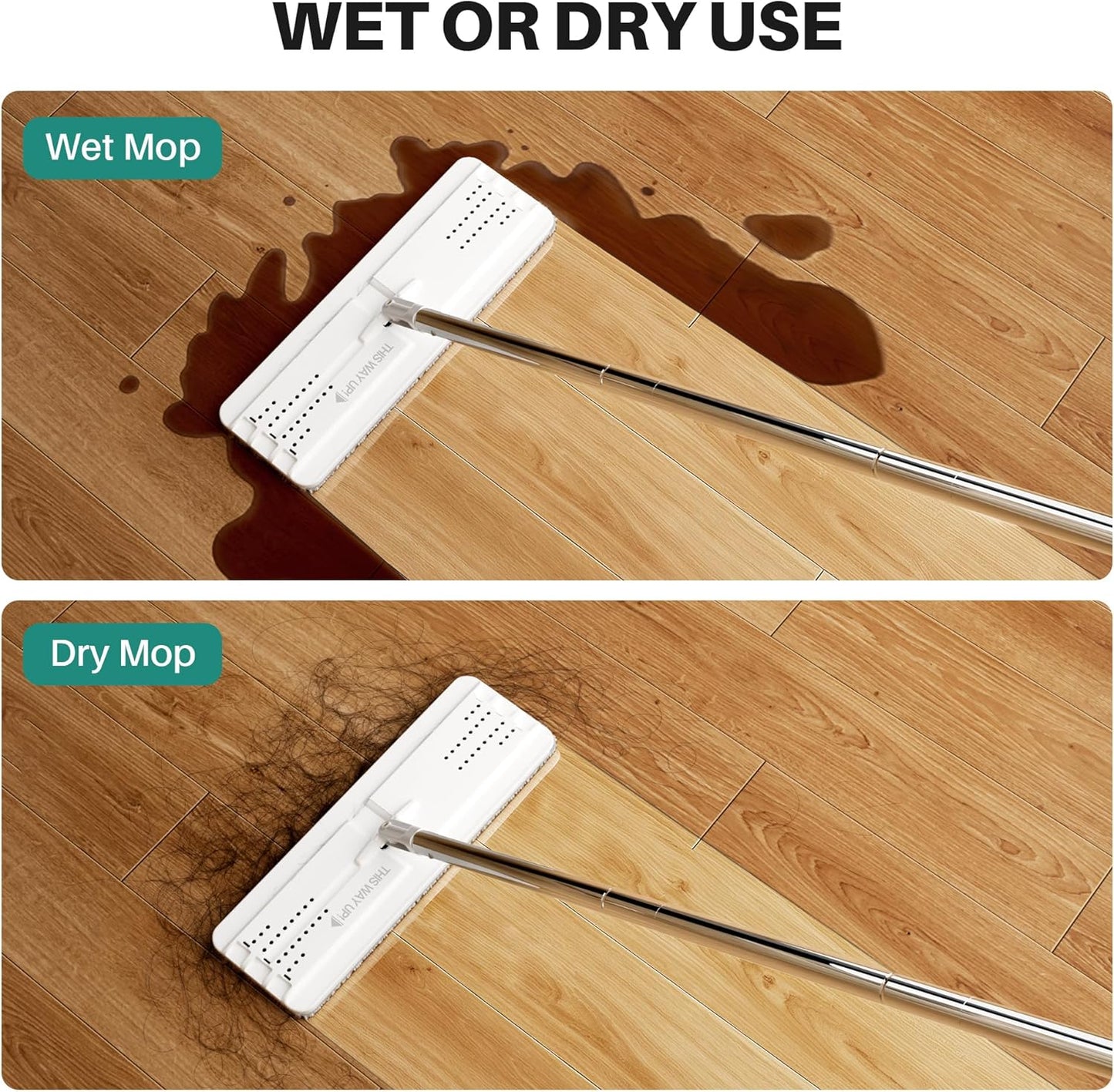 JOYMOOP Mop and Bucket with Wringer Set, Hands Free Flat Floor Mop and Bucket, 60" Mop with 3 Reusable Microfiber Pads, Wet and Dry Use, Floor Cleaning System