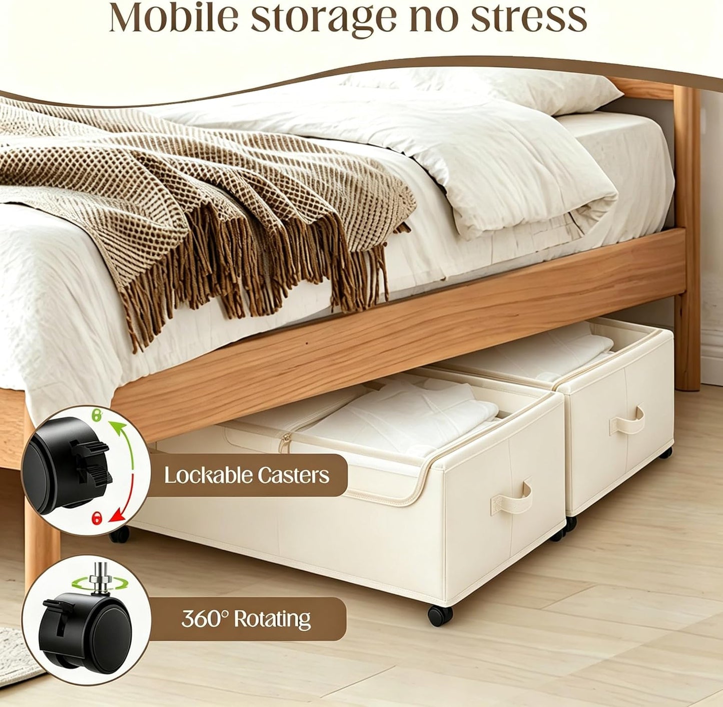 Under Bed Storage with Wheels, 2 Pack Under Bed Storage Containers, 10.6 inches Tall Underbed storage bins on Wheels, Rolling Under the Bed Metal Drawers for Clothes, Blankets, Shoes (XXXL, 90L)