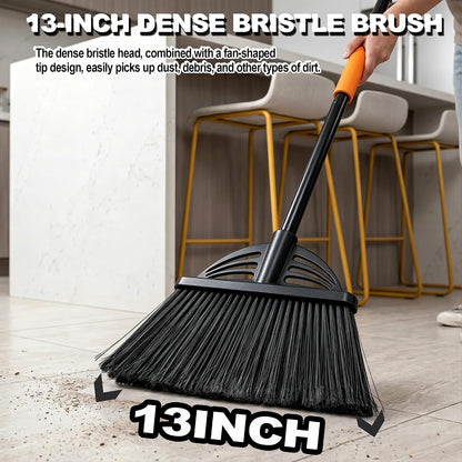 Heavy Duty Broom - 55 Inch Adjustable Long Handle Broom with EVA Soft Grip (Black)