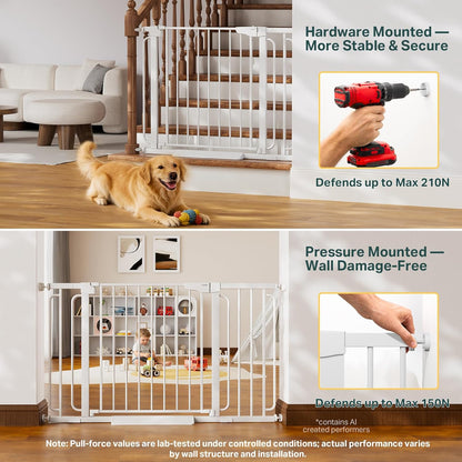 Cumbor 29.7-48" Baby Gate for Stairs, Mom's Choice Awards Winner-Dog Gate for Doorways, Auto Close Safety Pet Gate for Dogs Indoor, Easy Install Pressure Mounted Child Gate with Walk Thru Door, Brown