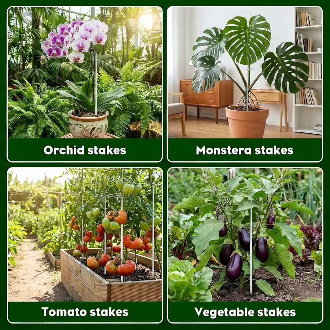 6 Pack Extendable Metal Plant Stakes, Length Scalable from 7IN to 24.5IN Plant Support Stake，with Plant tie Tape Extendable Plant Stakes for Indoor Plants Flowers, Tomatoes