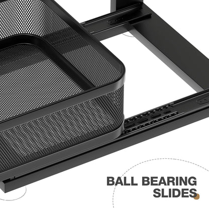 2 Pack 18.5IN-Depth Under Sink Organizer With Next-Gen Ball-Bearing Slides,2-Tier Precision Mesh Pull Out Cabinet Storage for Bathroom&Kitchen,Height Adjustable Drawers Shelf,Anti-rust-White