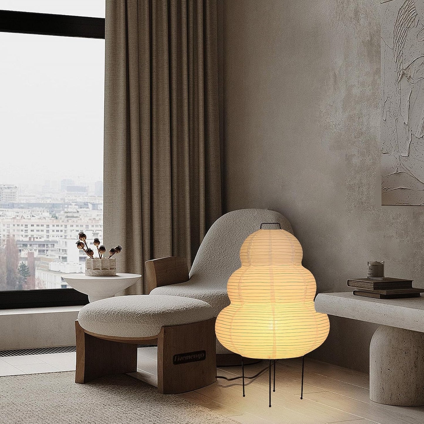 Paper Floor Lamp, White Rice Paper Lantern Lights with 3CCT Bulb, Japanese Japandi Wabi Sabi Cozy Lantern Noguchi Floor Lamp for Bedside Nightstand Bedroom Office Living Room, 1 Pack