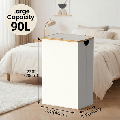 efluky Slim Laundry Basket with Lid, Narrow Laundry Hamper with Removable Bag, Skinny Dirty Clothes Basket with Bamboo Handles for Bathroom, Bedroom & Laundry Room, 75L Beige