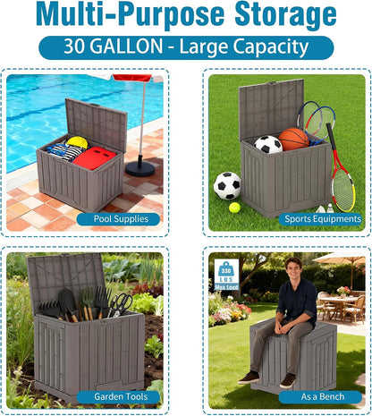 Outdoor Storage Box, 60 Gallon Waterproof Deck Box, Lockable Storage Container, Built-in Reinforcing Metal Rod Outside Resin Bin for Patio, Garden, Poolside and Garage