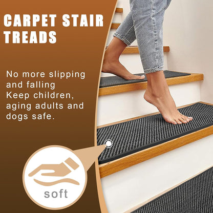 15Pcs Stair Treads for Wooden Steps With Self Adhesive, 8"x30" Non Slip Stair Runners-Peel & Stick Indoor Stair Carpet Runner, Resistant Runner for Kids, Elders and Pets, Black