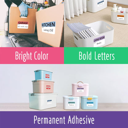 Hebayy 500 pcs 20 Designs Pre-Printed Color-Coded Home Moving Packing Box Labels with Writable Notes Areas, Each Measures 2” x 3”
