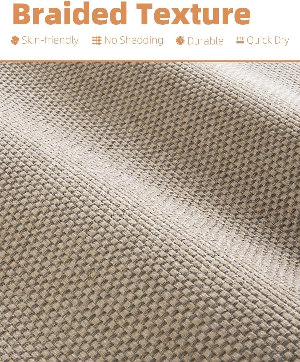 PADOOR Non-Slip Bath Mat With Rubber-Backing, Braided Absorbent Machine Washable Thin Rug for Bathroom Floor, Quick Dry, Fits Under Door, 17''x24'' Beige