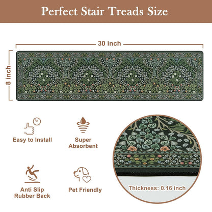 OJIA Floral Stair Treads Non-Slip Stair Runner for Wooden Steps Indoor 15PCS 30"x8" Carpet Stair Treads Stair Mats Staircase Step Treads for Kids, Elders and Dogs, Stair Covers, Black