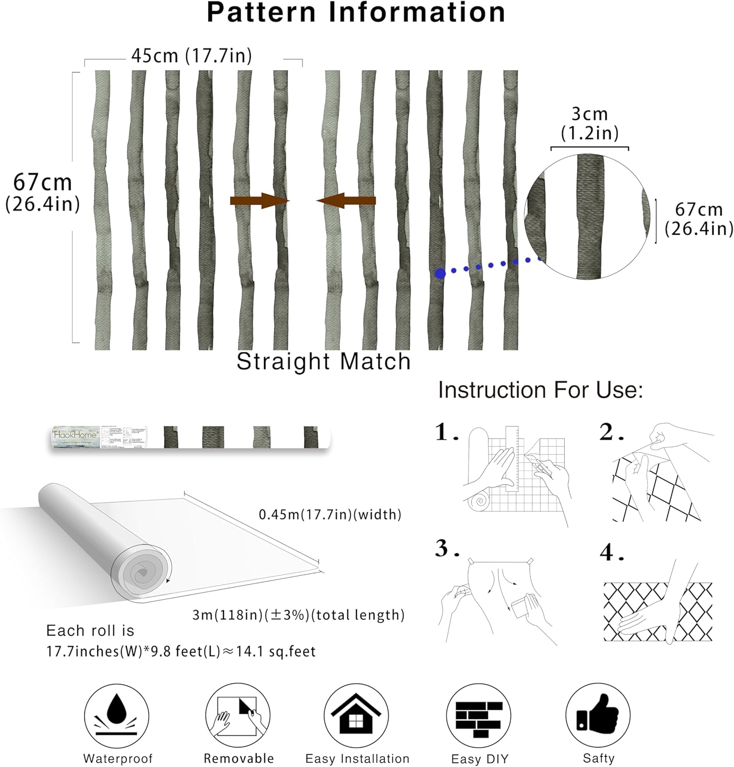 HAOKHOME Blue Wallpaper Peel and Stick Wall Paper Striped Coastal Boho Removable Indigo Blue/White Vinyl Self Adhesive for Bathroom Decor 17.7in x 32.8ft
